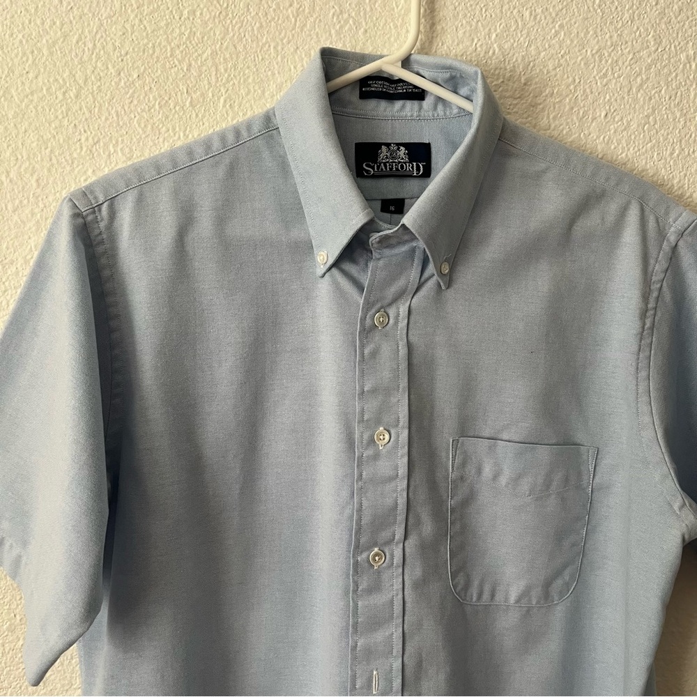 Stafford Short Sleeve Light Blue Shirt Men’s Size 16 - Picture 3 of 6